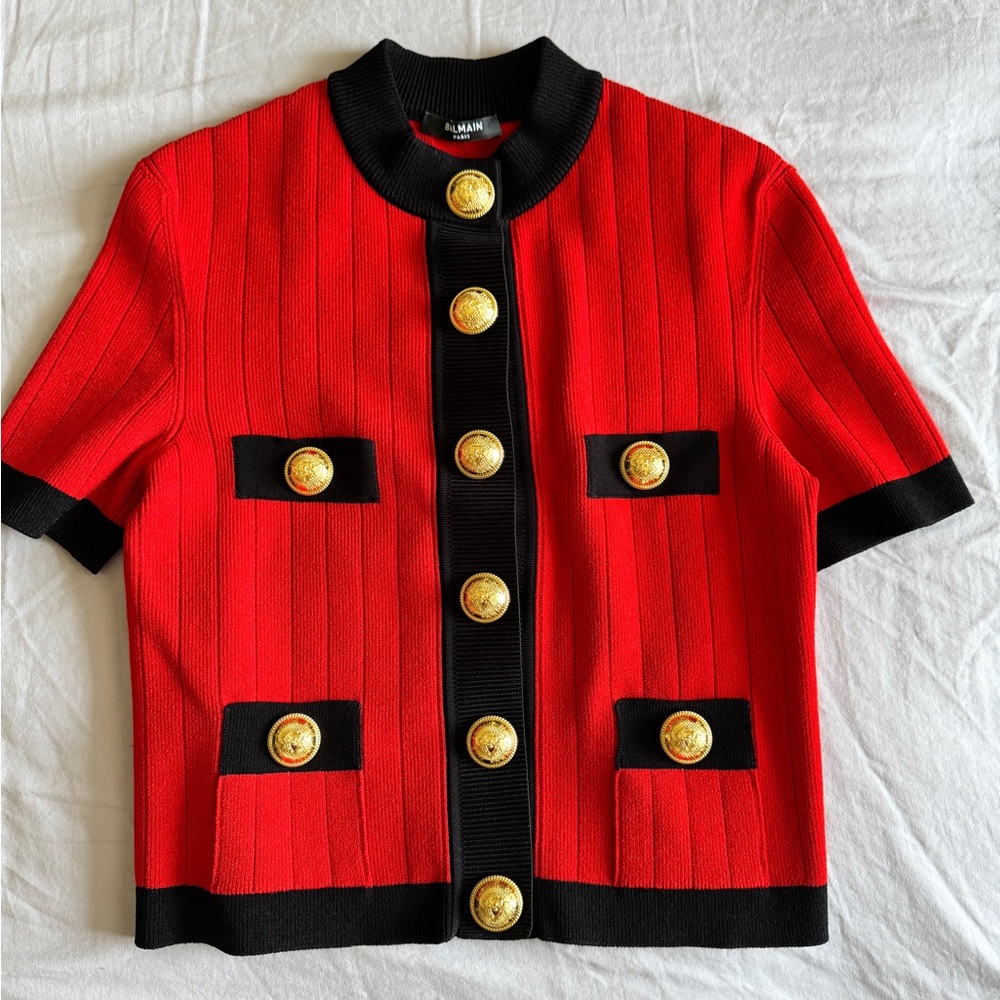 Balmain Red and Black Cardigan